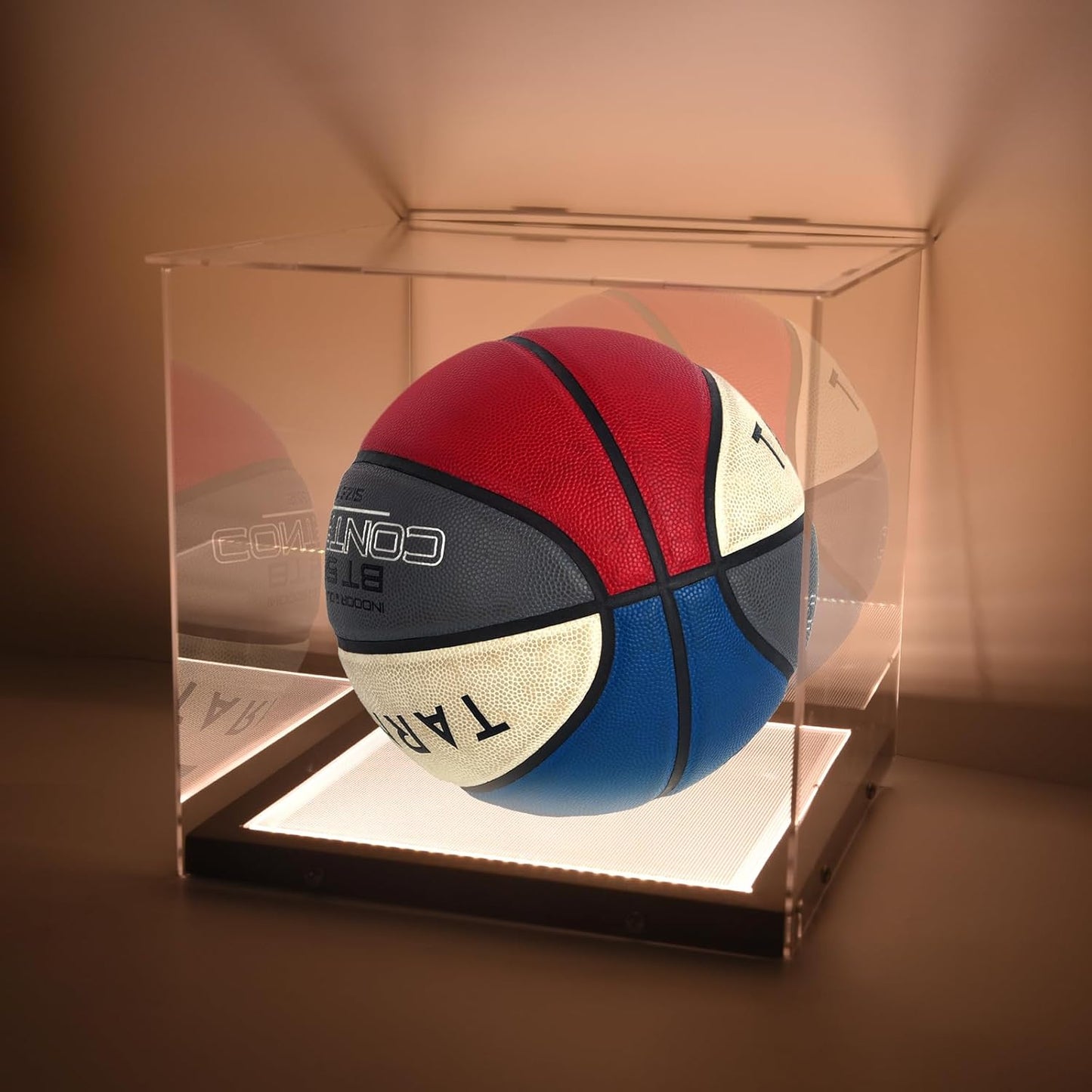 Basketball Display Case, Clear Acrylic Basketball Box, Display Stand Holder for Autographed Ball, Memorabilia Display Case with LED Light, UV Protection Dust Proof