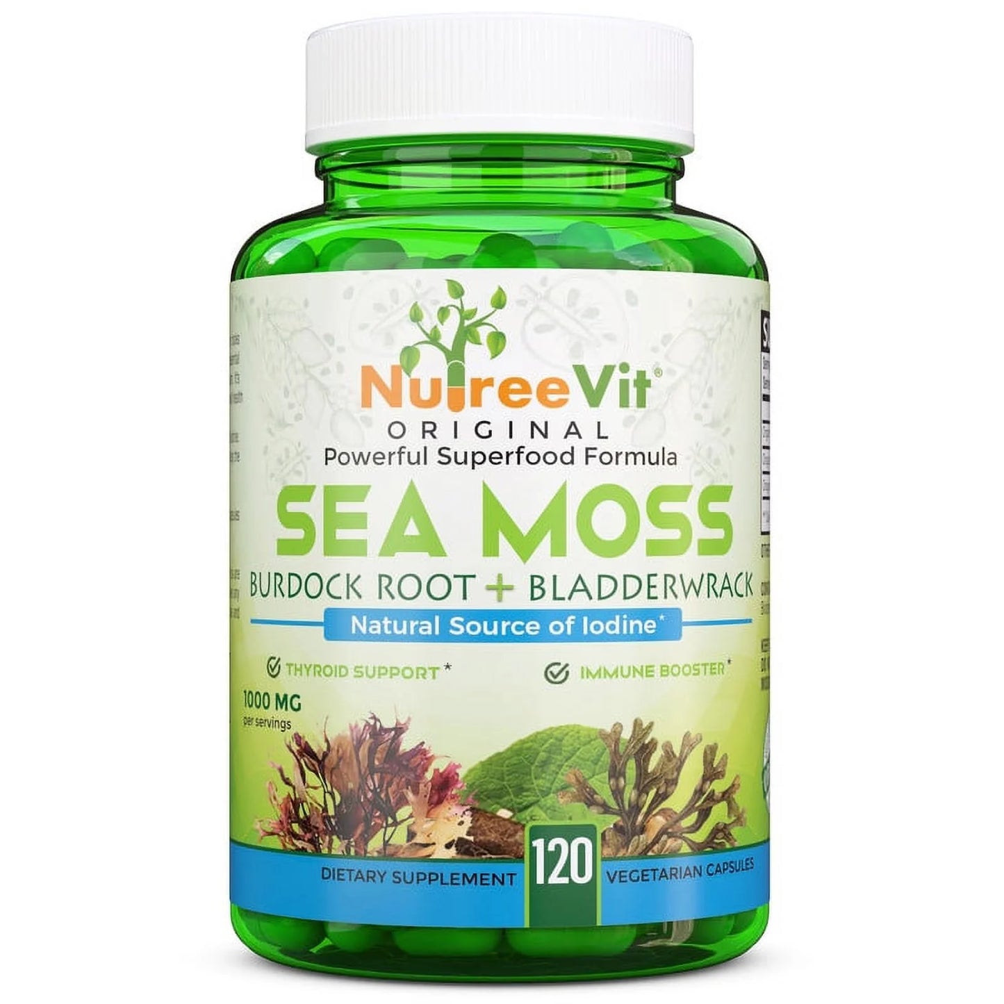 100% Organic - Sea Moss + Bladderwrack + Burdock Powerful Superfood Formula (500 Count)