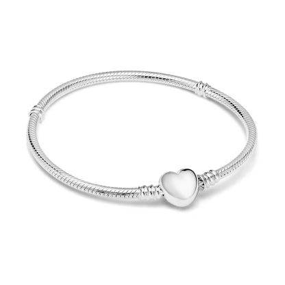 TOP SALE Pulseira Bracelet Femme Silver Color Heart Snake Chain Bracelet for Women Fit Original Charm Beads Jewelry Gift