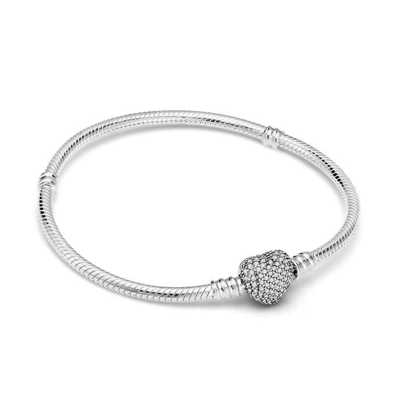 TOP SALE Pulseira Bracelet Femme Silver Color Heart Snake Chain Bracelet for Women Fit Original Charm Beads Jewelry Gift