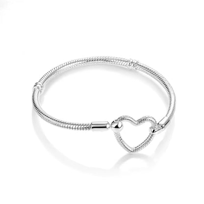 TOP SALE Pulseira Bracelet Femme Silver Color Heart Snake Chain Bracelet for Women Fit Original Charm Beads Jewelry Gift