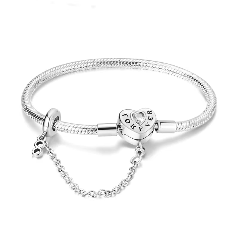 TOP SALE Pulseira Bracelet Femme Silver Color Heart Snake Chain Bracelet for Women Fit Original Charm Beads Jewelry Gift