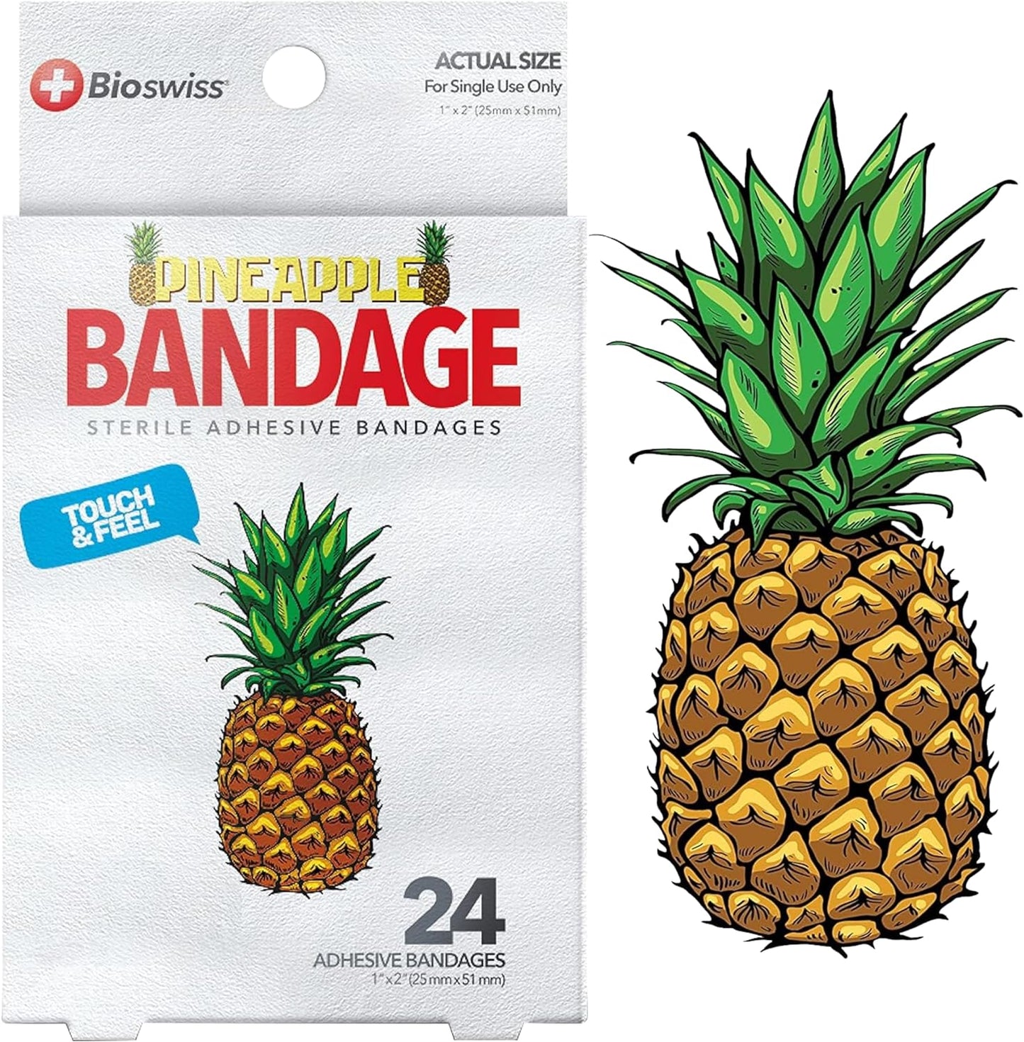 Bandages, Pineapple Shaped Self Adhesive Bandage, Latex Free Sterile Wound Care, Fun First Aid Kit Supplies for Kids, 24 Count