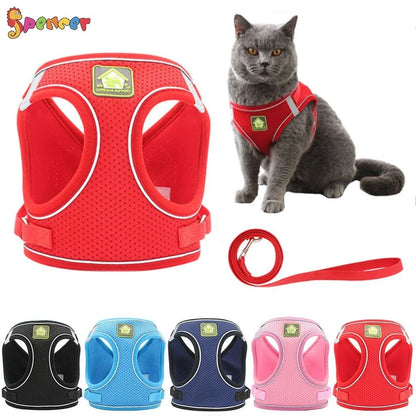 No Pull Dog Cat Harness Pet Vest Adjustable Reflective No Choke with Leash Mesh Soft Corduroy for Small Dog Cat Outdoor Walking Travel "Red, M"