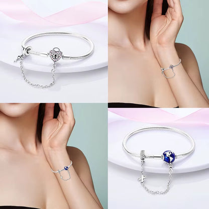 TOP SALE Pulseira Bracelet Femme Silver Color Heart Snake Chain Bracelet for Women Fit Original Charm Beads Jewelry Gift