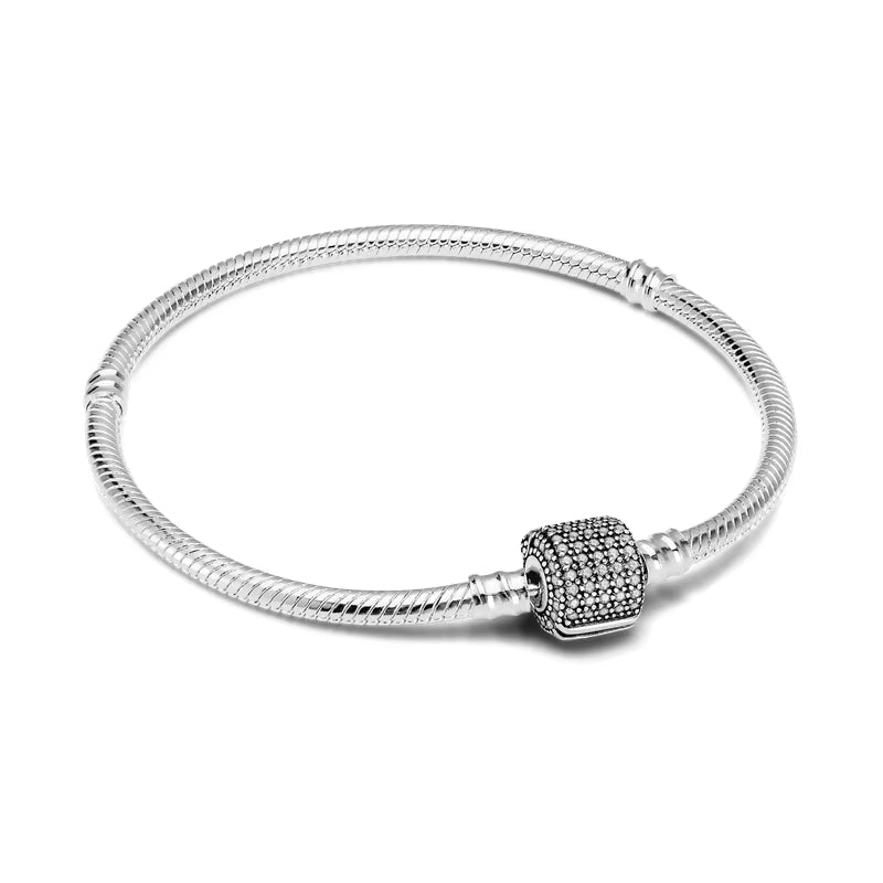 TOP SALE Pulseira Bracelet Femme Silver Color Heart Snake Chain Bracelet for Women Fit Original Charm Beads Jewelry Gift