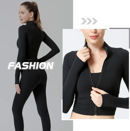 Women'S Zip up Lightweight Workout Athletic Crop Jacket Running Sports Yoga Cropped Top Seamless Fitted Activewear