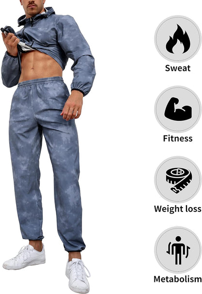 Sauna Suit for Men Sweat Weight Loss Sauna Jacket Pant 2Piece Set Gym Workout Sweat Suits Boxing Clothes